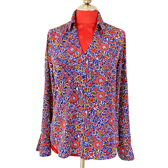Express Portofino Shirt Size S Blouse Floral Sheer Long Sleeve Multicolor Floral - Picture 1 of 9